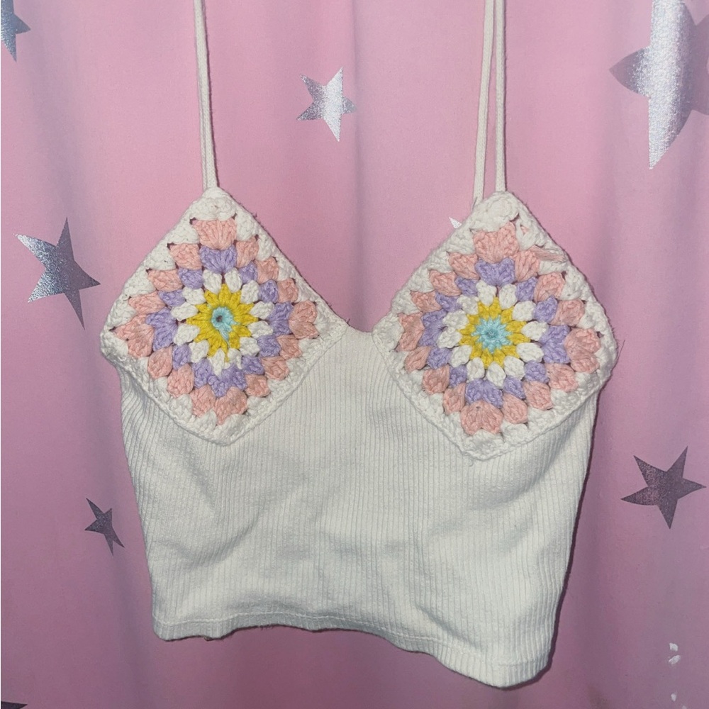 Zara Cream White Embellished Crop Camisole